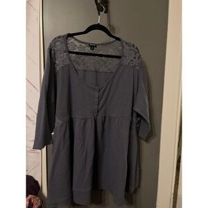 Torrid 5 5x blue long Sleeve Lace Blouse Shirt top